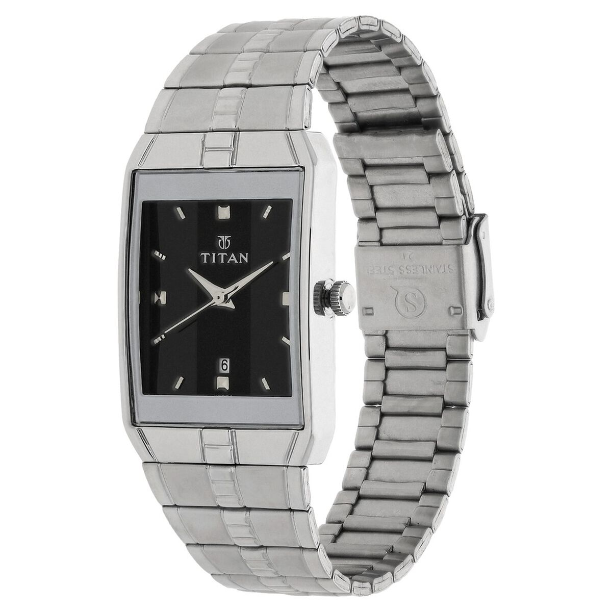 Titan Quartz Analog with Date Black Dial Stainless Steel Strap Watch for Men 2