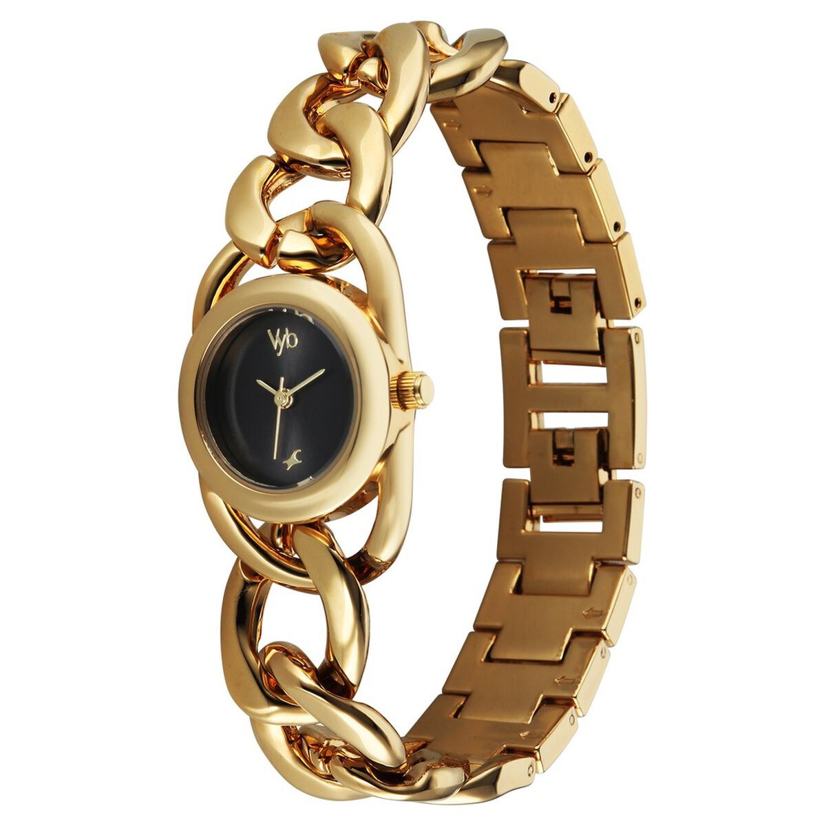 Vyb Diva By Fastrack Quartz Analog Black Dial Golden Metal Strap Watch For Girls 3