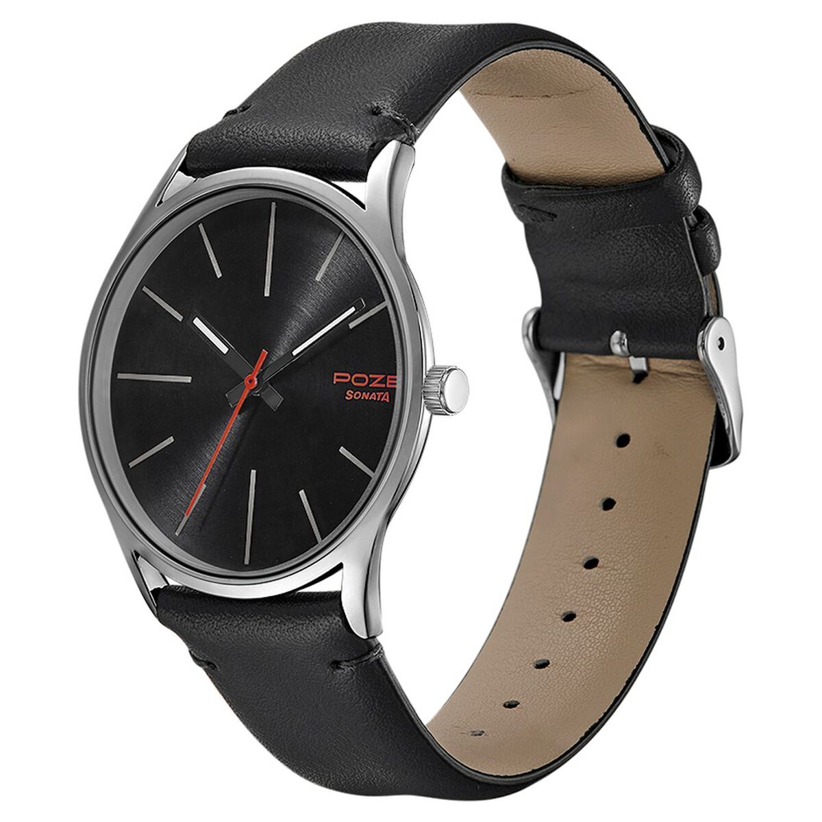 Poze by Sonata Quartz Analog Black Dial PU Leather Strap Watch for Men 3