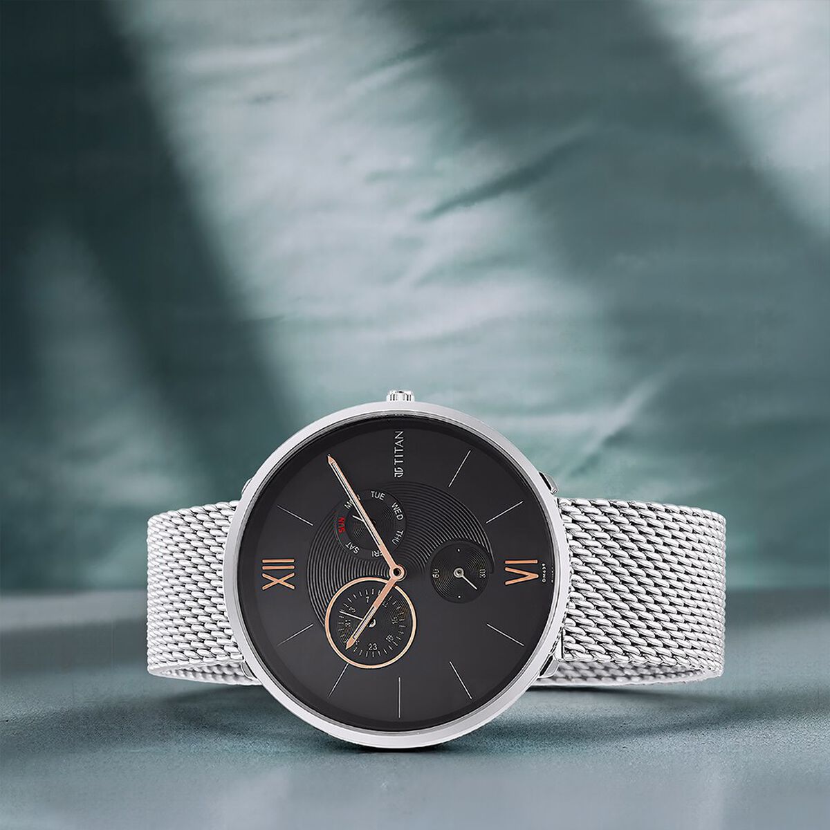Titan Slim Quartz Multifunction Black Dial Stainless Steel Strap watch for Men 1