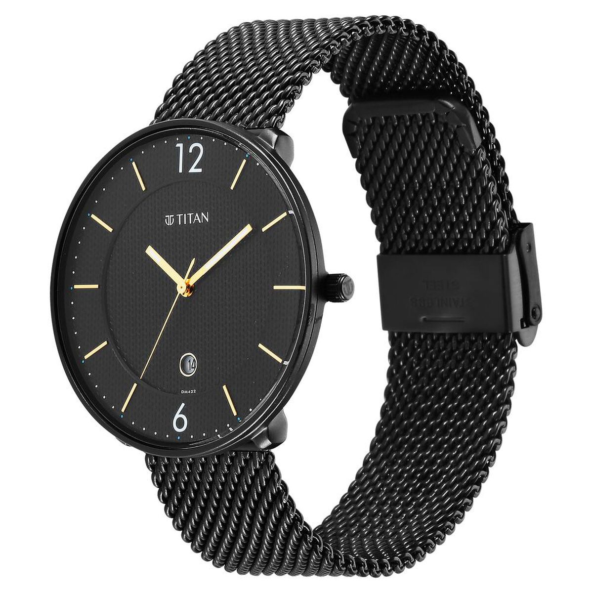 Titan - Black and Gold Collection - Quartz Analog Black Dial Black Stainless Steel Strap watch for Men 4
