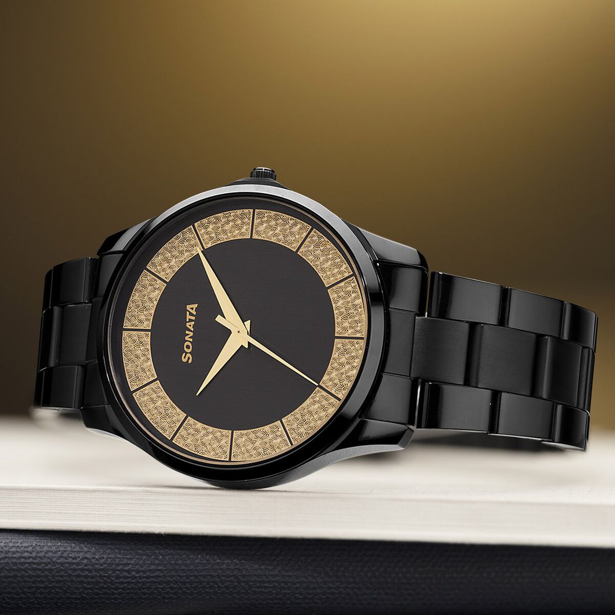 Sonata Traditional Essentials Quartz Analog Multicoloured Dial Black Metal Strap Watch For Men 1