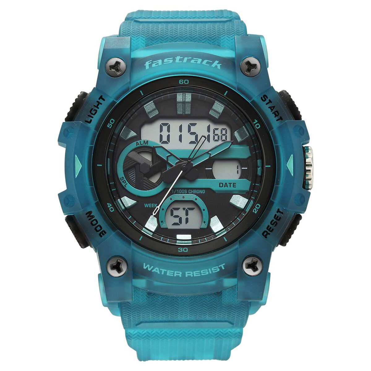 Fastrack StreetStyle Quartz Analog Digital Black Dial Translucent Blue Polyether Strap Watch For Guys 1