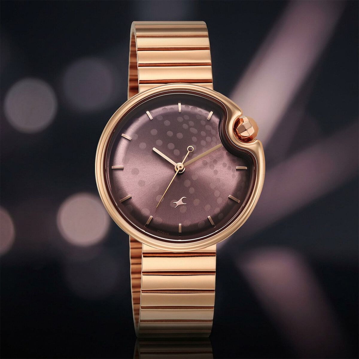 Fastrack Groove Analog with Dusty Purple Dial Rose Gold Metal Strap Watch for Girls 1
