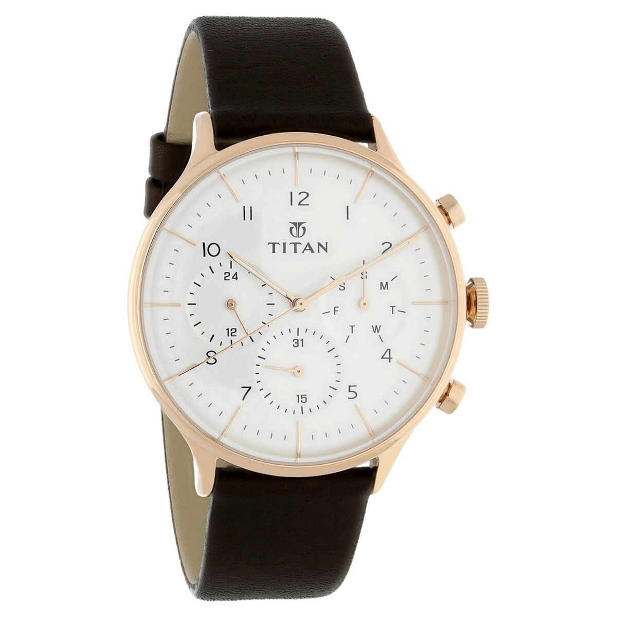 Titan Quartz Multifunction White Dial Leather Strap Watch for Men 2