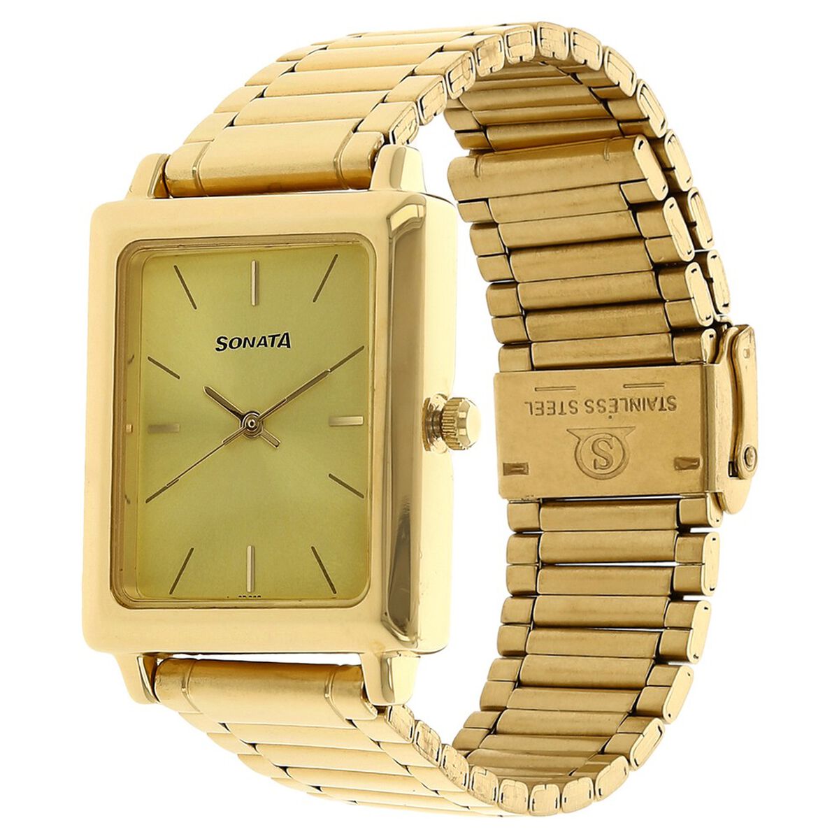 Sonata Quartz Analog Champagne Dial Stainless Steel Strap Watch for Men 2