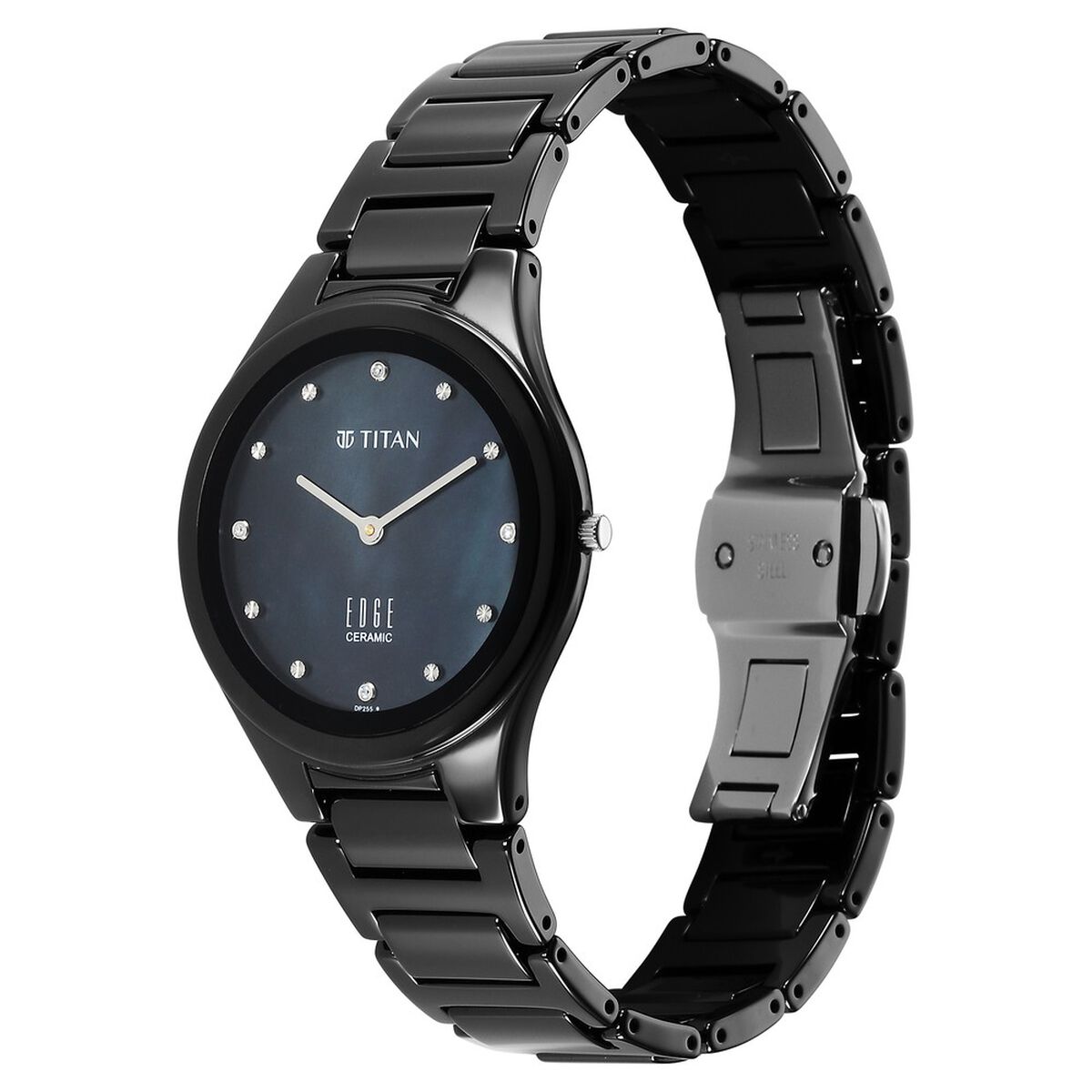 Titan Edge Ceramic Quartz in Glossy Black with Diamonds and Rich Mother of Pearl Dial Watch for Women 3
