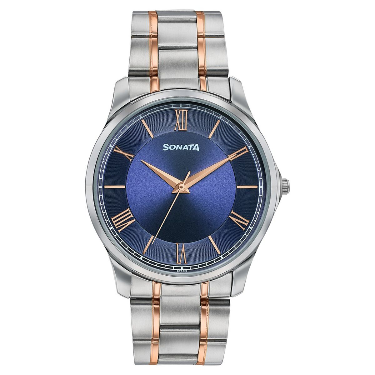 Sonata Traditional Essentials Blue Dial Silver & Rose Gold-Tone Stainless Steel Strap Watch 1