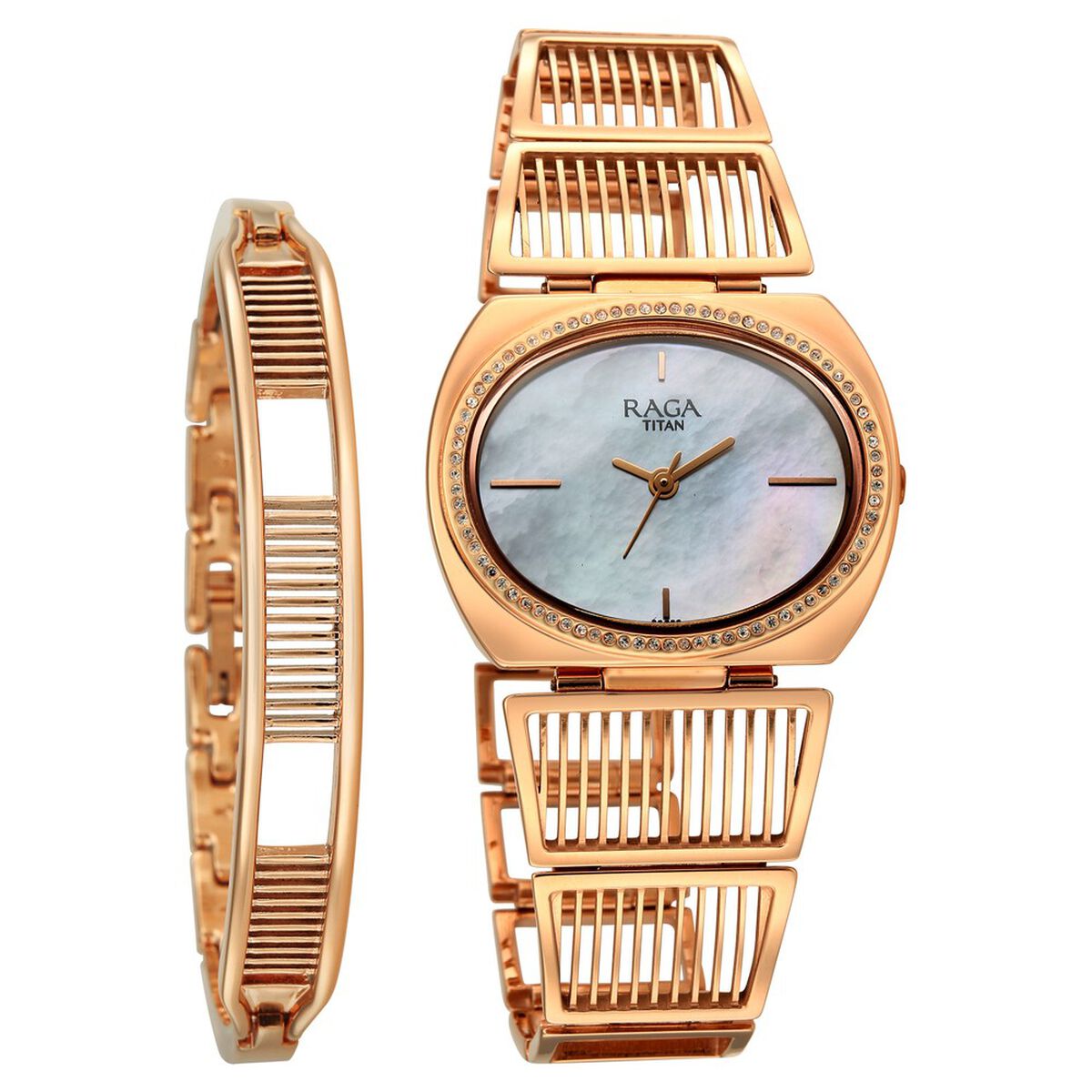 Titan Raga Ethereal Quartz Analog Mother of Pearl Dial Rose Gold Metal Strap Watch For Women 2