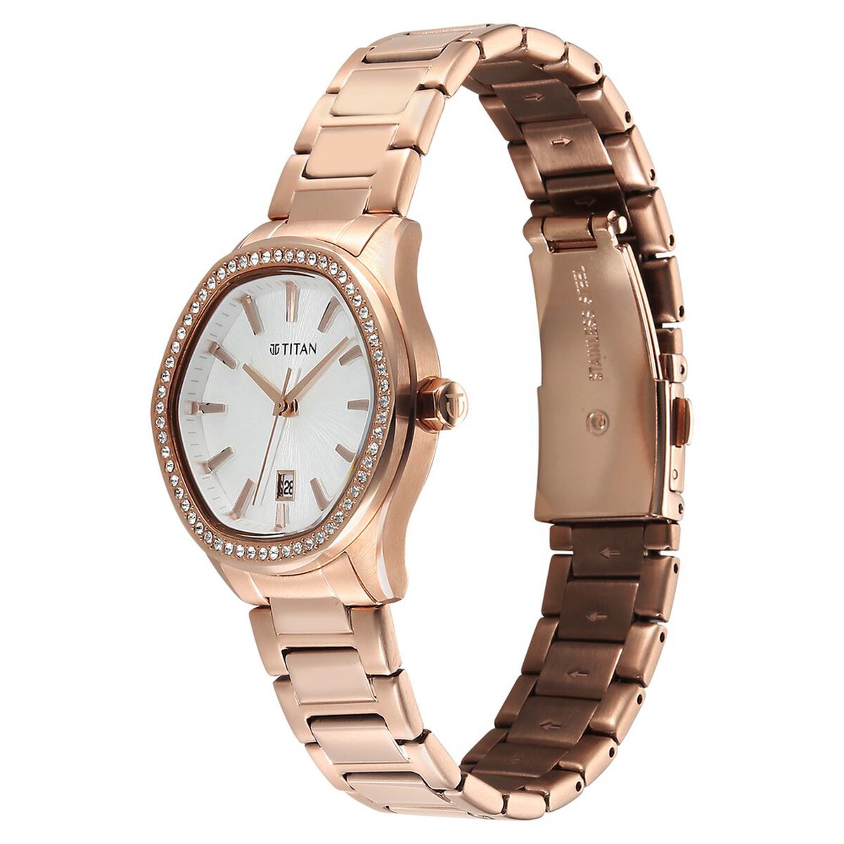 Titan Purple Glamour Quartz Analog with Date Silver Dial Rose Gold Stainless Steel Strap Watch For Women 3
