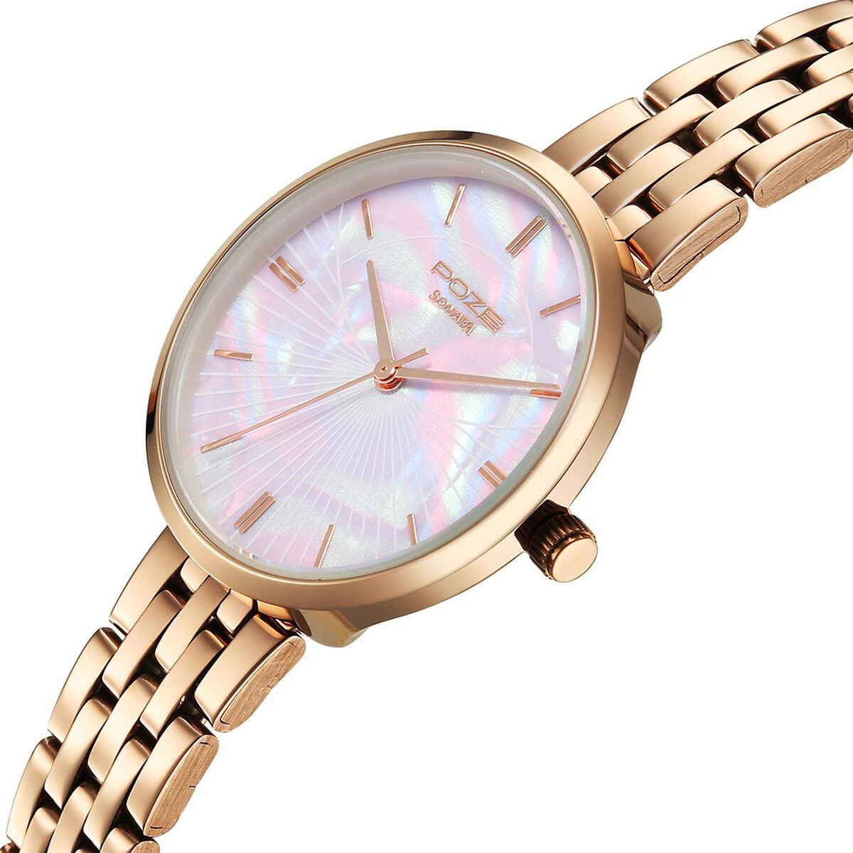 Poze By Sonata Quartz Analog Mother of Pearl Dial Rose Gold Stainless Steel Strap Watch For Women 5