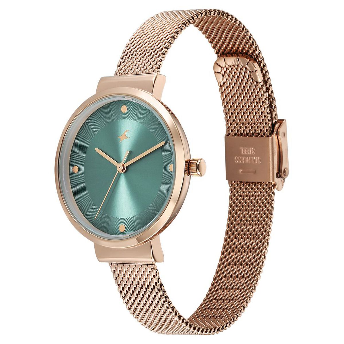 Fastrack Stunners X Quartz Analog Green Dial Stainless Steel Strap Watch For Girls 3