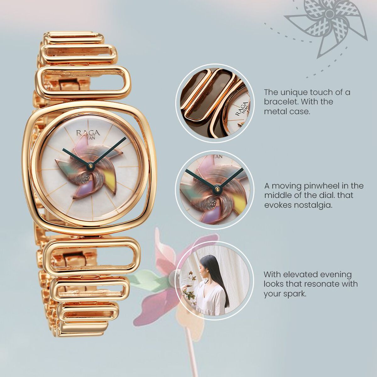 Titan Raga Memoirs Pinwheel Quartz Analog Mother of Pearl Dial With Rose Gold Color Metal Strap Watch For Women 2