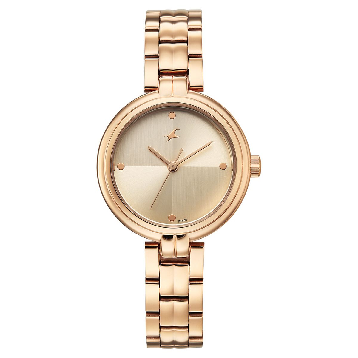 Fastrack Stunners Quartz Analog Beige Dial Rose Gold Stainless Steel Strap Watch For Girls 1