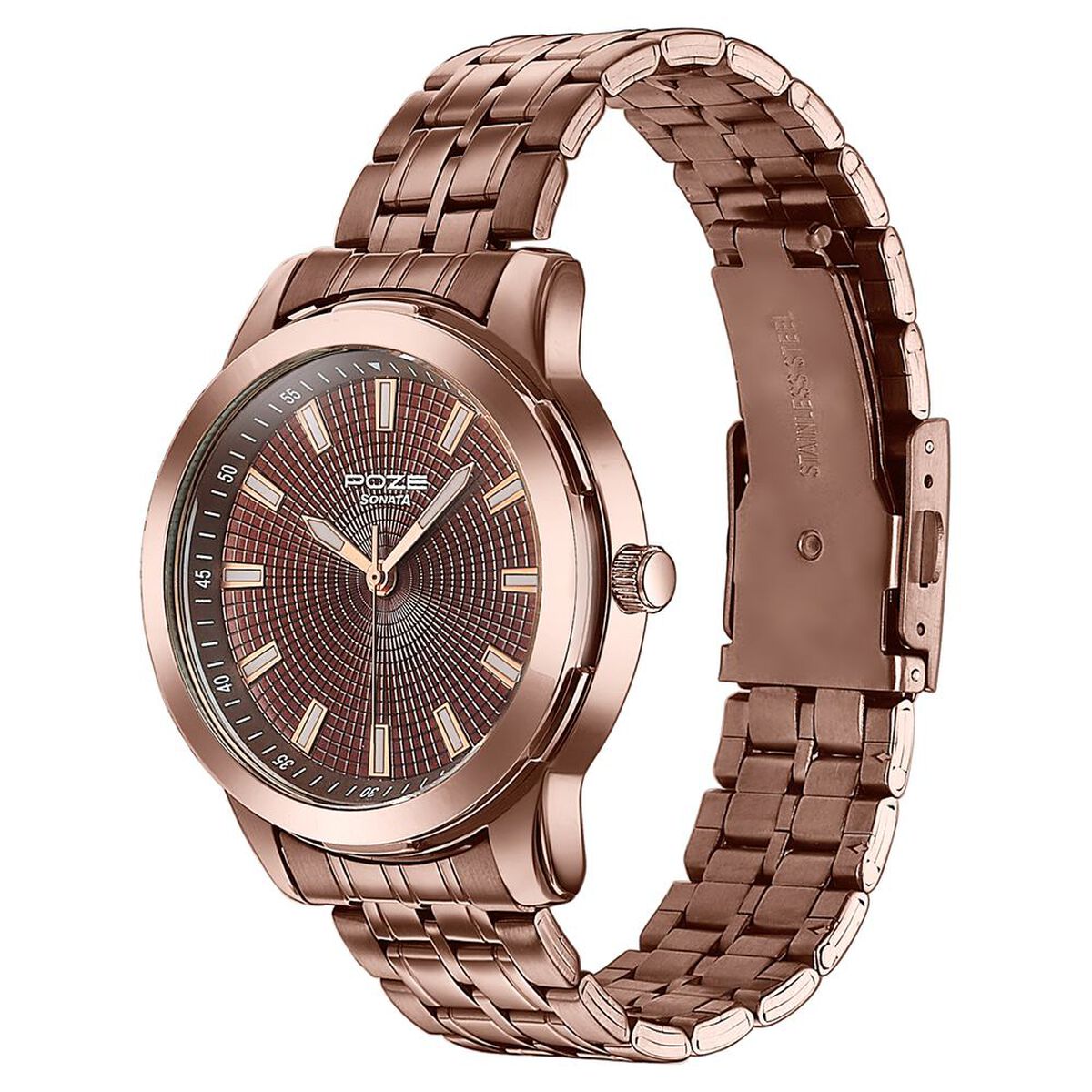 Sonata Poze Quartz Analog Brown Dial Brown Metal Strap Watch For Men 5
