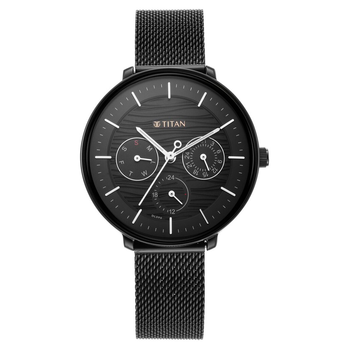 Titan Women's Svelte Black: Multi-Function Watch with Metal Strap 2