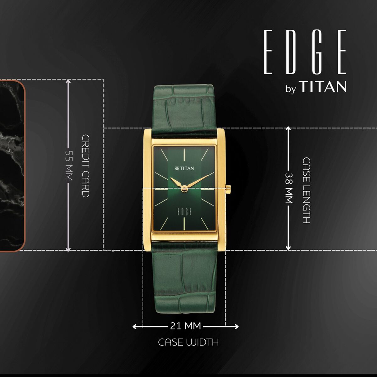 Titan Edge Monture Quartz Analog Green Dial Green Leather Strap Watch For Men 4