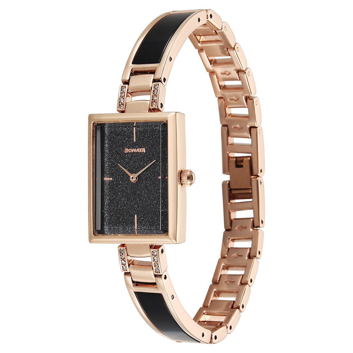 Sonata Aura Quartz Analog Black Dial Two Toned Stainless Steel Strap Watch For Women 2