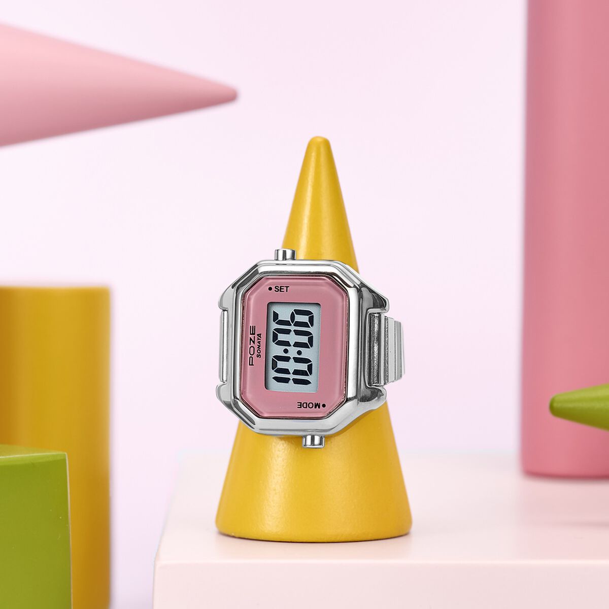 Poze By Sonata Digital Ring Watch With Pink Dial For Women 1
