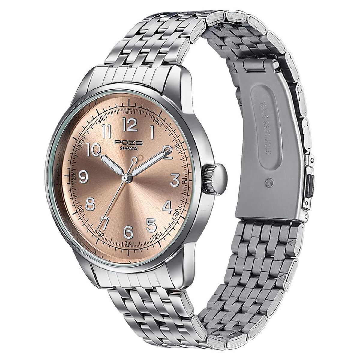 Poze By Sonata Quartz Analog Taupe Dial Silver Stainless Steel Strap Watch For Men 5