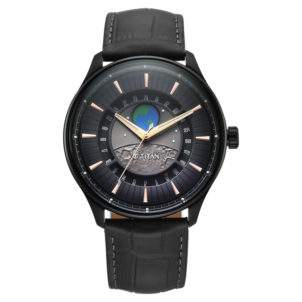 Titan Stellar Analog with Earth Disc and Gray Dial Gray Leather Strap Watch for Men 2
