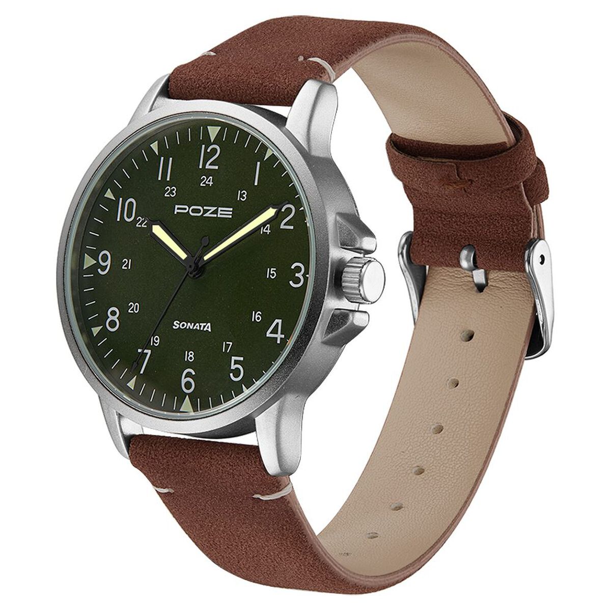 Poze by Sonata Quartz Analog Green Dial PU Leather Strap Watch for Men 3