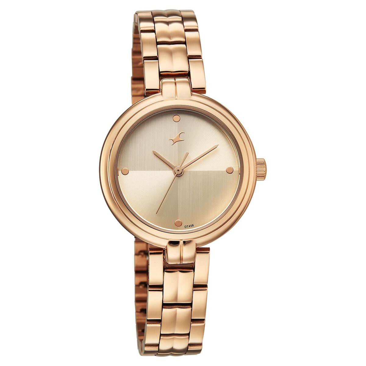 Fastrack Stunners Quartz Analog Beige Dial Rose Gold Stainless Steel Strap Watch For Girls 2