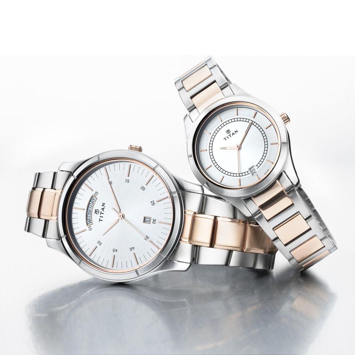 Titan Bandhan Quartz Analog with Day and Date Silver Dial Stainless Steel Strap Watch for Couple 2