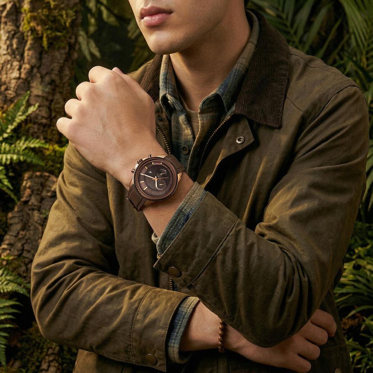 Fastrack Wild Quartz Chronograph Brown Dial Brown Silicone Strap Watch For Guys 3