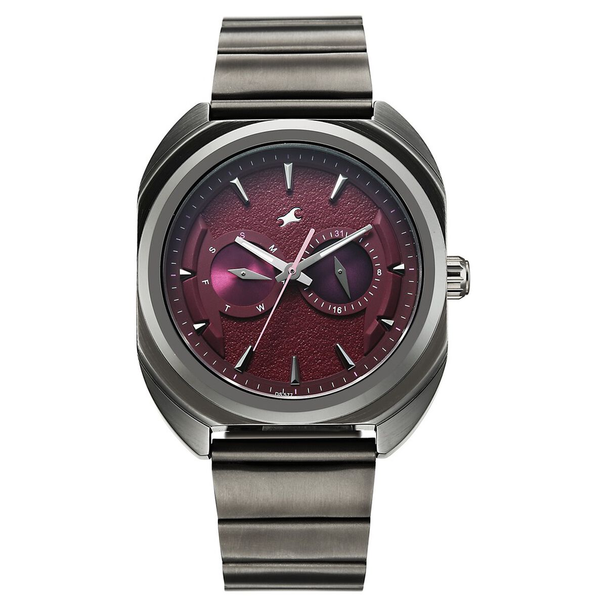 Fastrack Wild Analog with Burgandy Dial Gun Metal Strap Watch for Guys 1