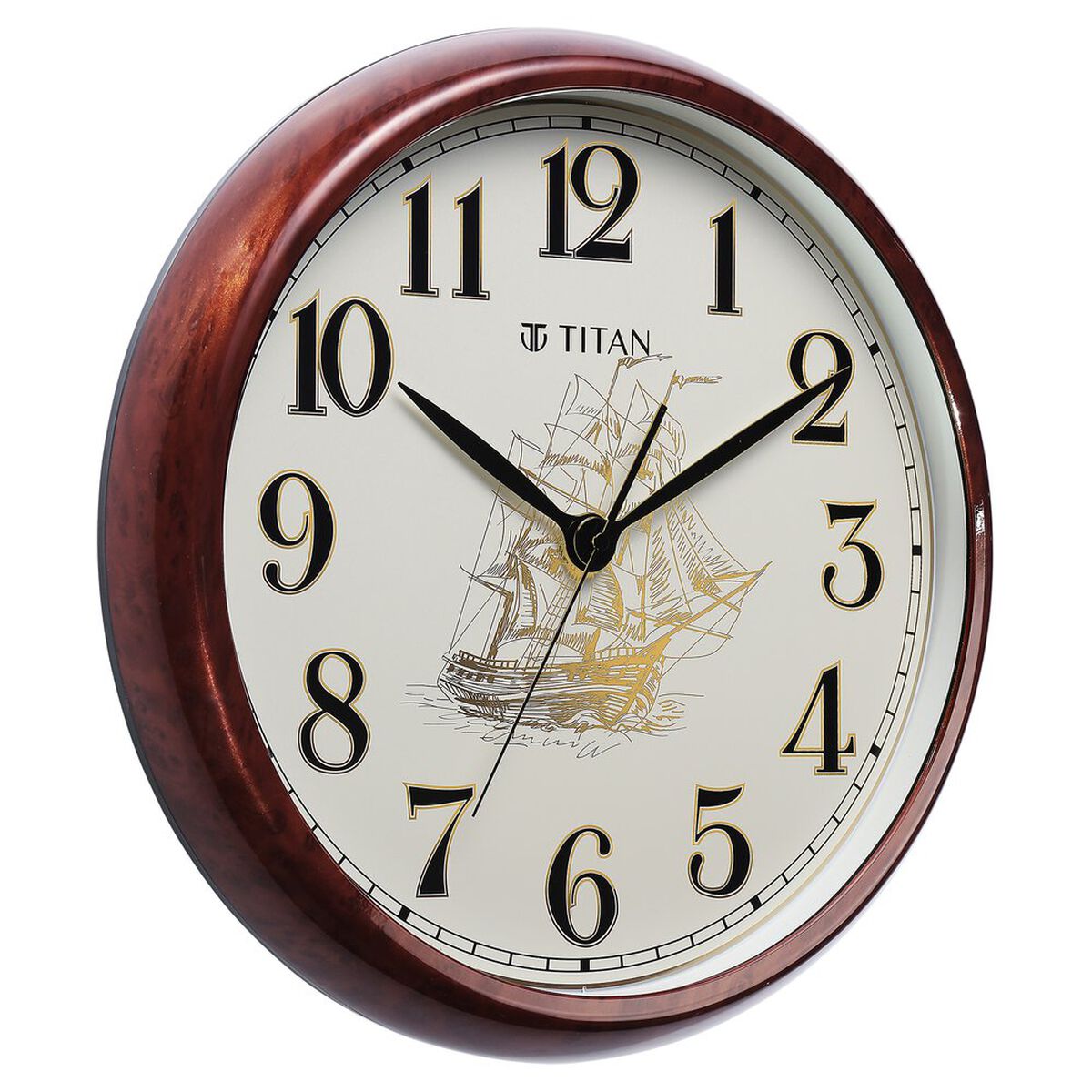 Titan Decorative Dark Brown Wood Finish Clock with Ship Design on Dial and Silent Sweep - 39.8 cm x 39.8 cm (Large) 3