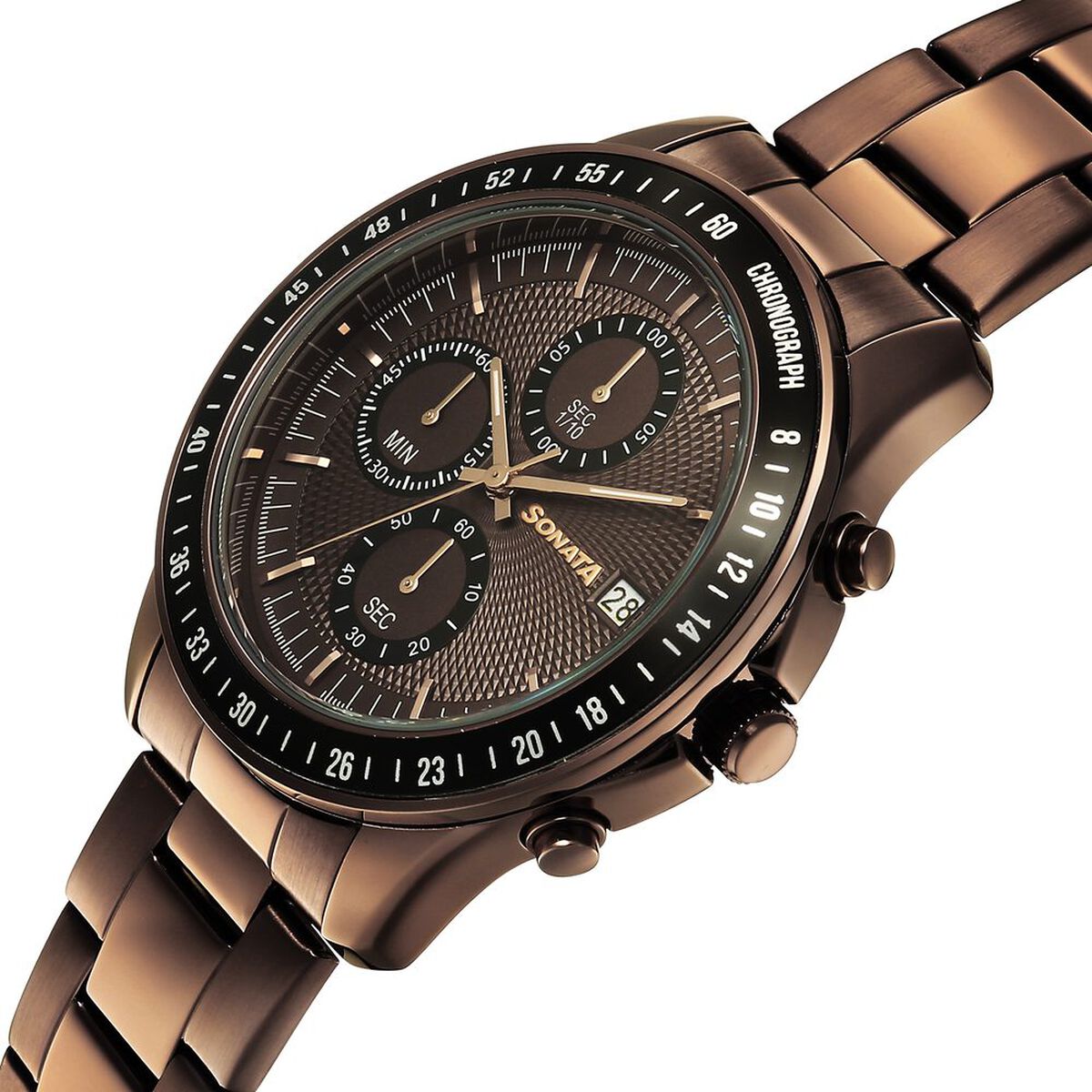 Sonata Chronos Quartz Analog with Date Brown Dial Brown Colour Stainless Steel Strap Watch For Men 3