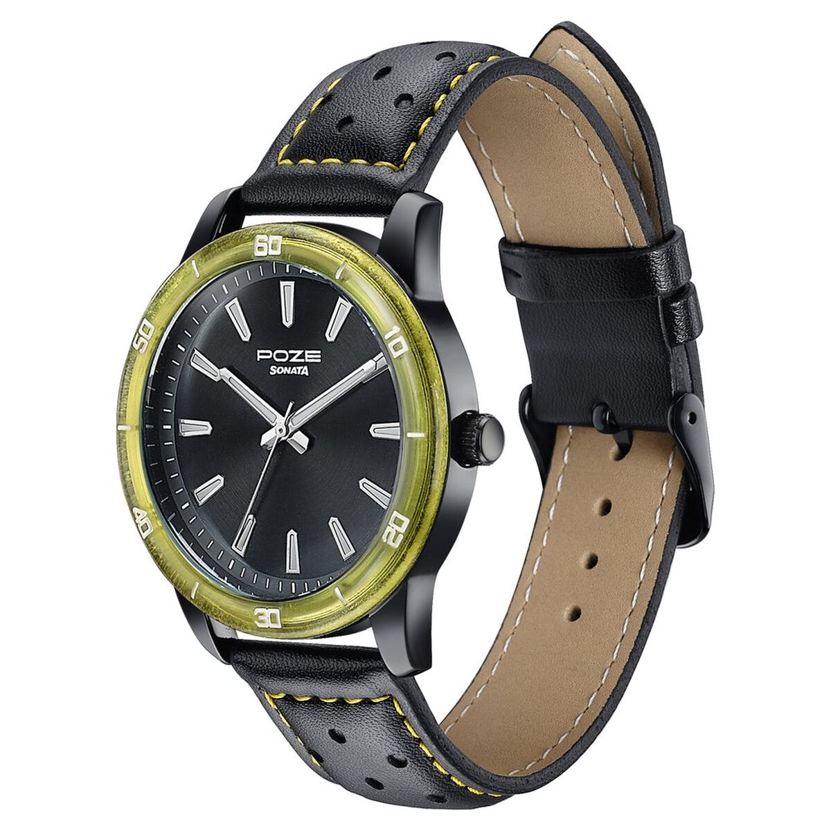 Poze By Sonata Quartz Analog Black Dial Two Toned Leather Strap Watch For Men 5