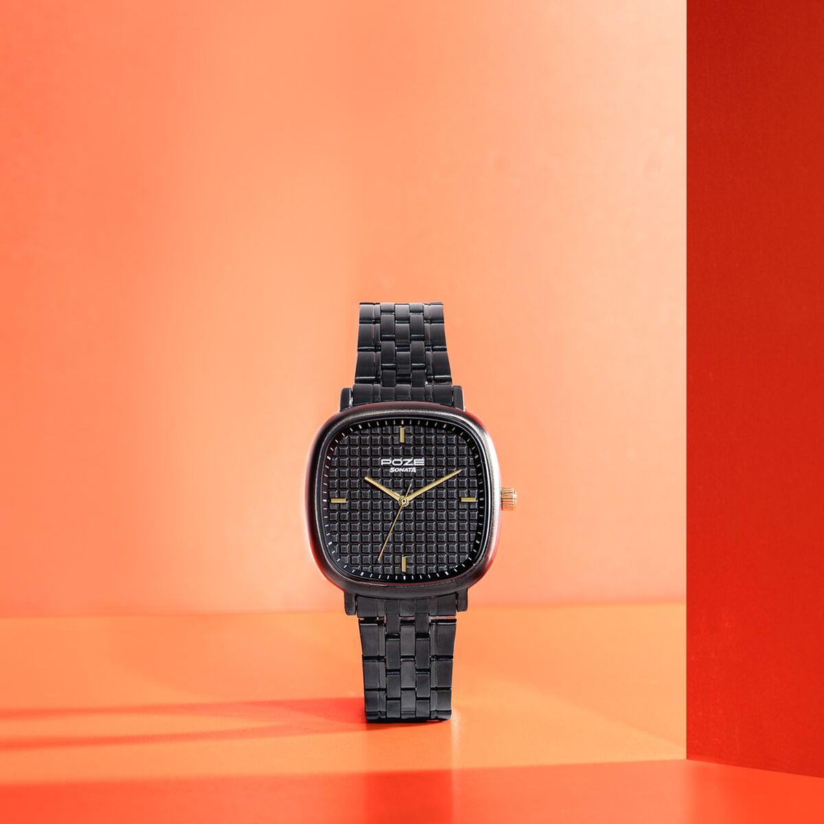 Sonata Poze Quartz Analog Black Dial Black Colour Stainless Steel Strap Watch For Men 1