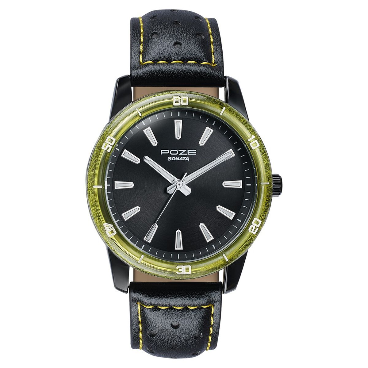 Poze By Sonata Quartz Analog Black Dial Two Toned Leather Strap Watch For Men 2