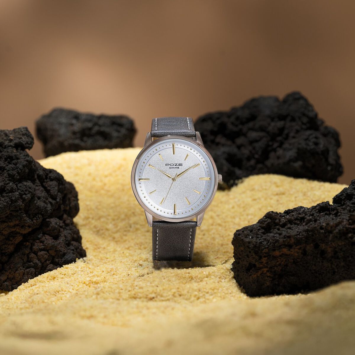 Sonata Poze Quartz Analog White Dial Leather Strap Watch For Men 1