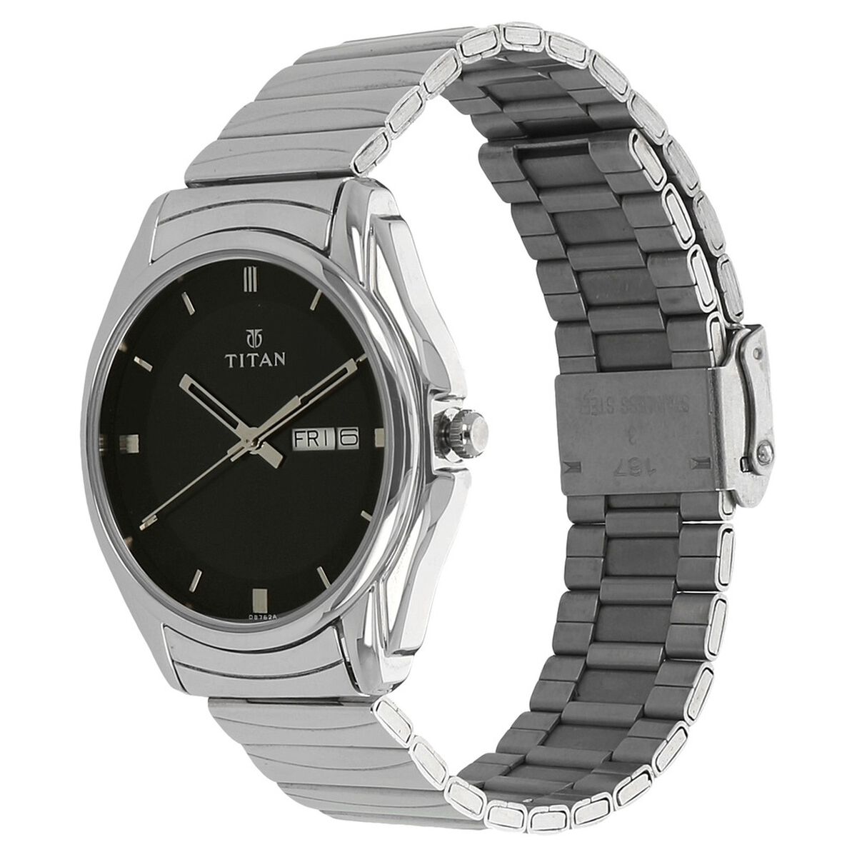 Titan Quartz Analog with Day and Date Black Dial Stainless Steel Strap Watch for Men - 38 mm Case Size - Medium Dial 2
