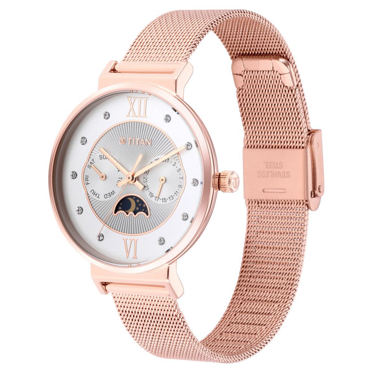 Titan Slimline Silver Dial Quartz Multifunction Stainless Steel Strap Watch for Women 3