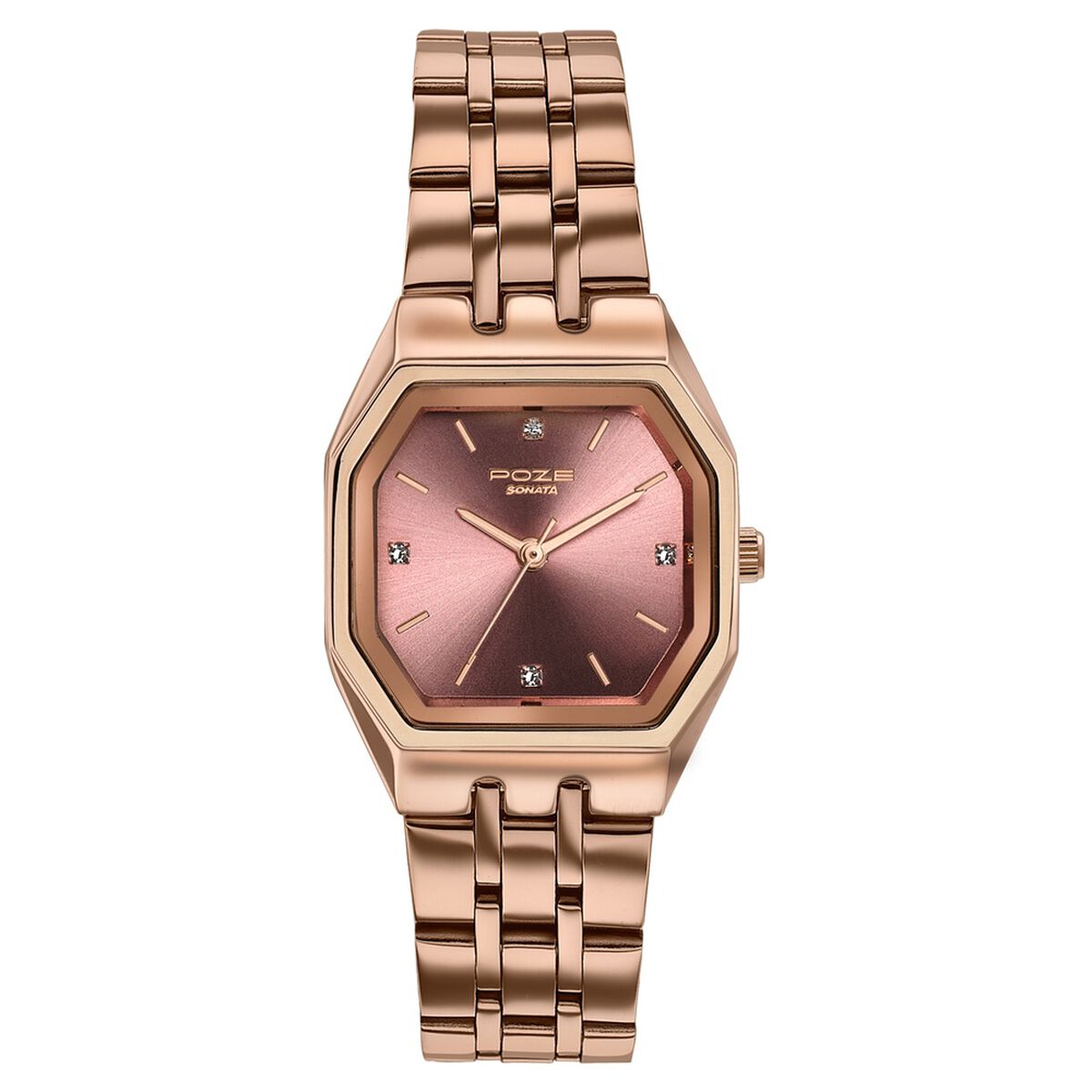 Poze By Sonata Quartz Analog Pink Dial Rose Gold Metal Strap Watch For Women 2