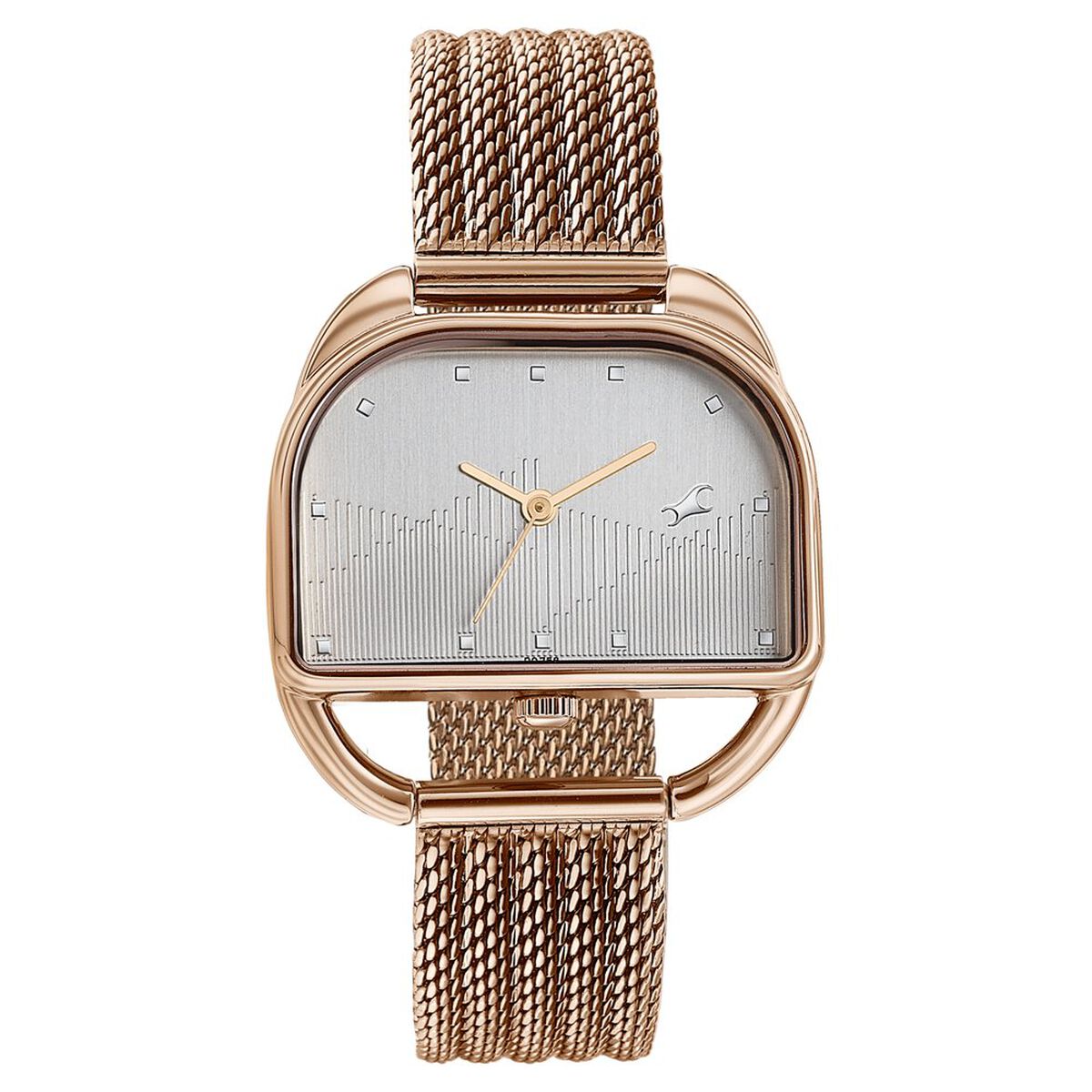 Fastrack Style Up Quartz Analog Silver Dial Rose Gold Stainless Steel Strap Watch For Girls 1