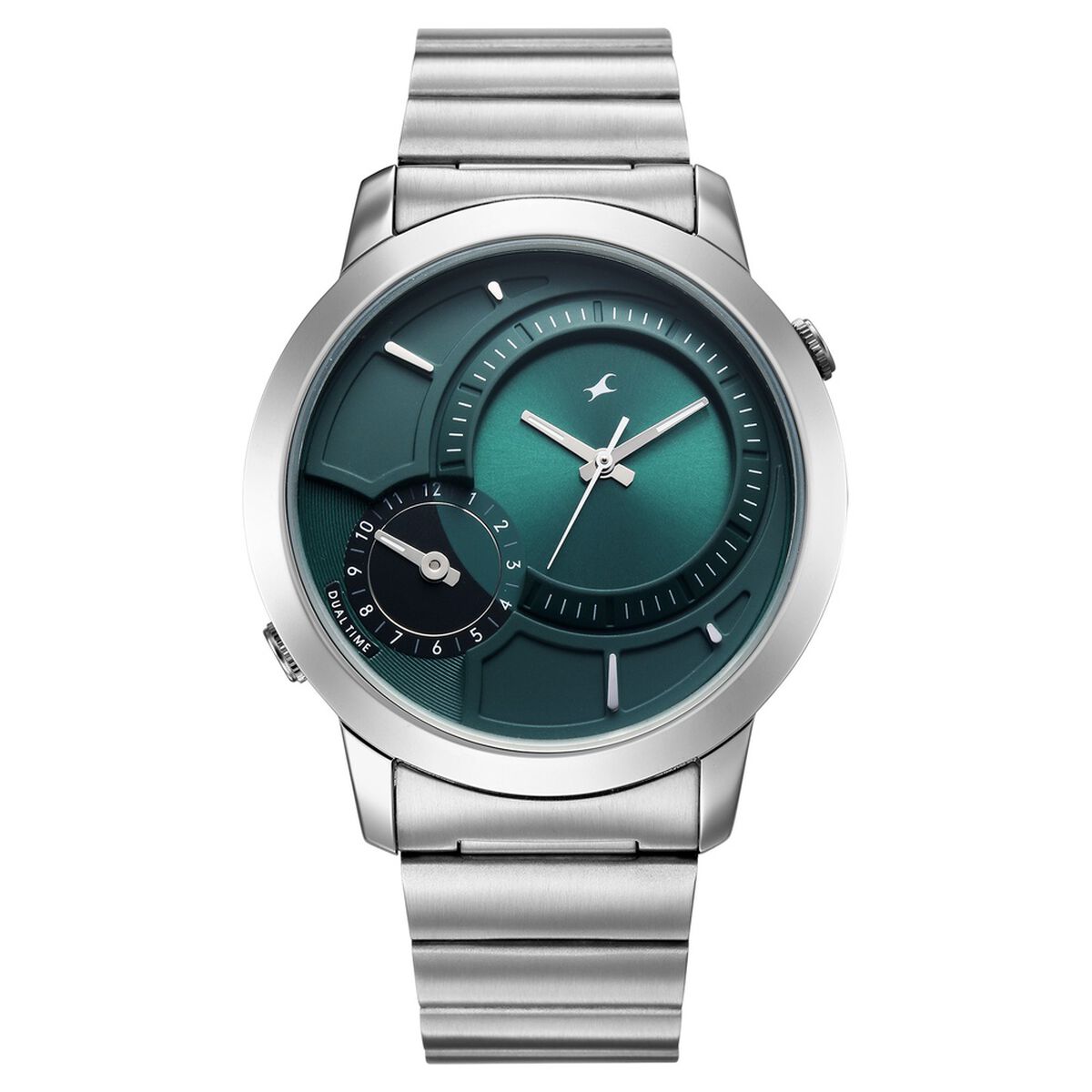 Fastrack Pulse IV Dual Time Watch for Men with Teal Green Sunray Dial & Silver Metal Strap 1