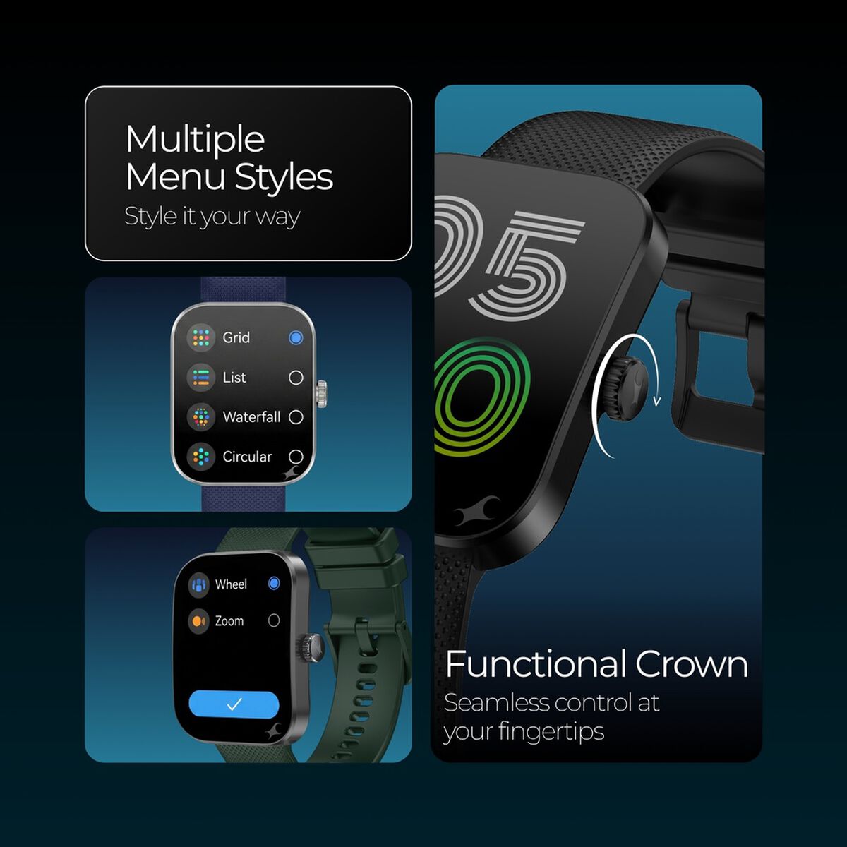 Fastrack Revoltt FS3 Smartwatch with 2.01" TFT Display,Push Button Interactions, HRM, SpO2, Sleep, Rotary Crown 5