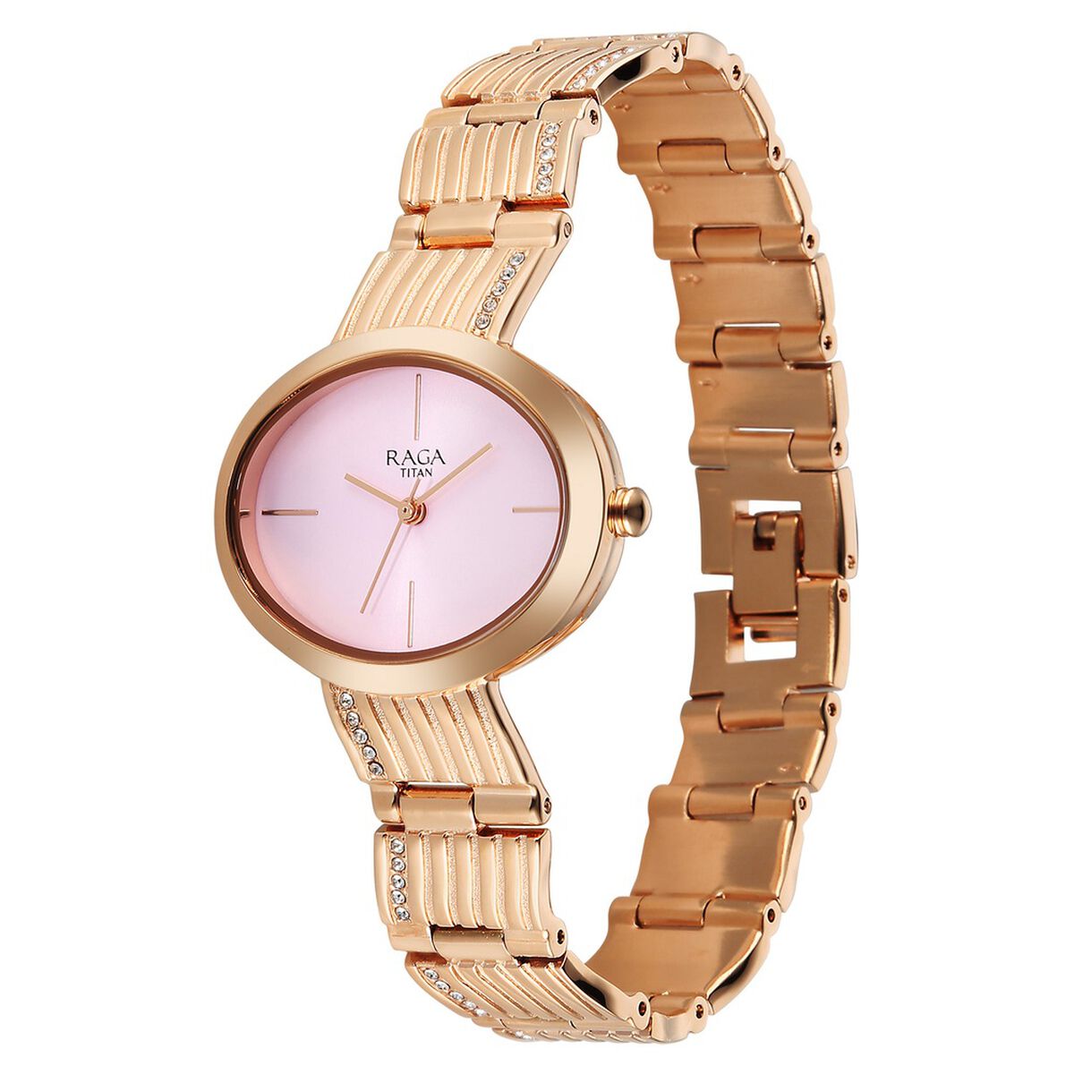 Titan Raga Glimmers Quartz Analog Pink Dial Rose Gold Metal Strap Watch For Women 3