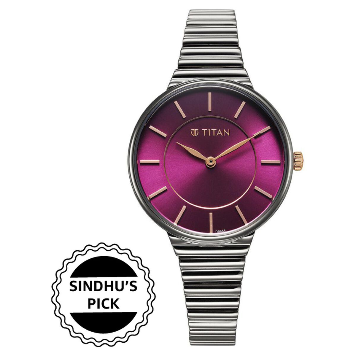 Titan Aura Quartz Analog Purple Dial Stainless Steel Strap Watch for Women 1