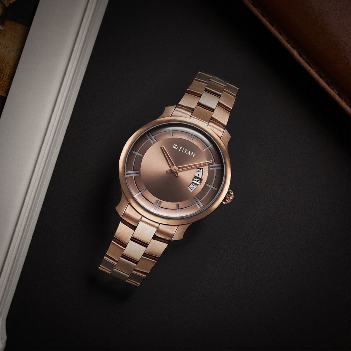 Titan Clasique Slim Quartz Analog with Date Coffee Brown Dial Stainless Steel Strap Watch For Men 1