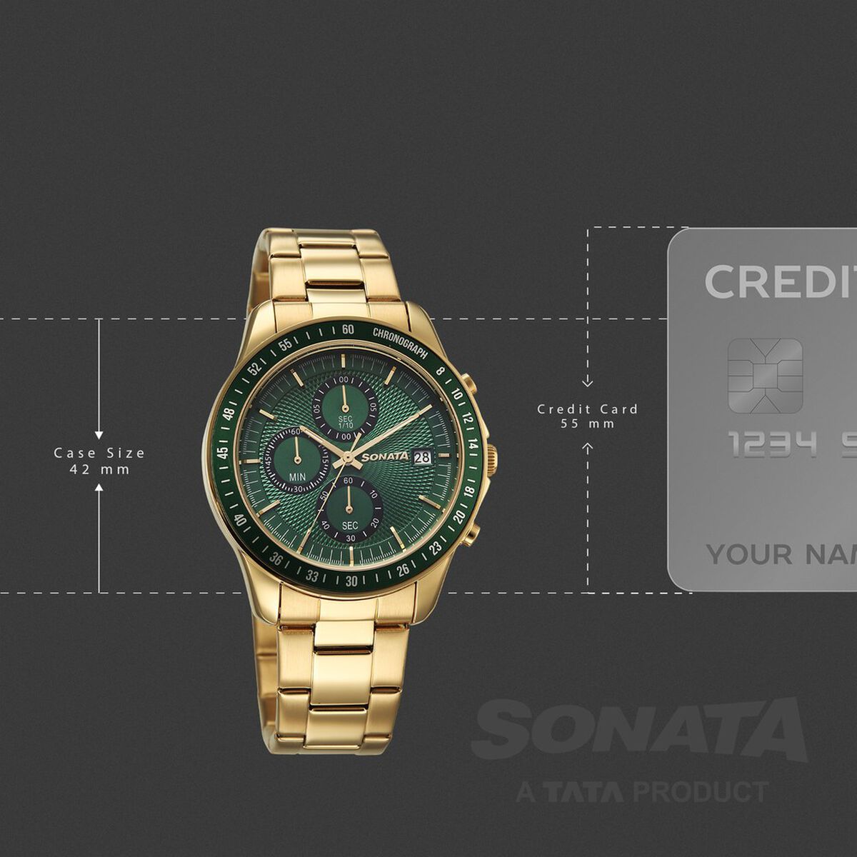 Sonata Chronos Quartz Analog with Date Green Dial Golden Colour Stainless Steel Strap Watch For Men 4