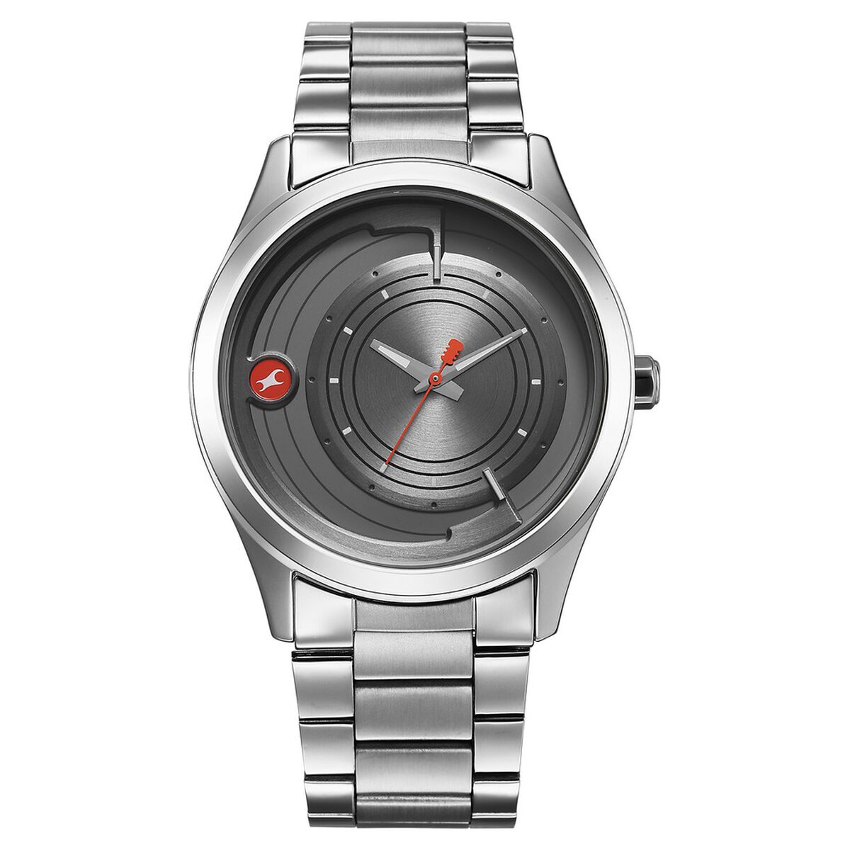 Fastrack Groove Quartz Analog Grey Dial Silver Stainless Steel Strap Watch For Guys 1