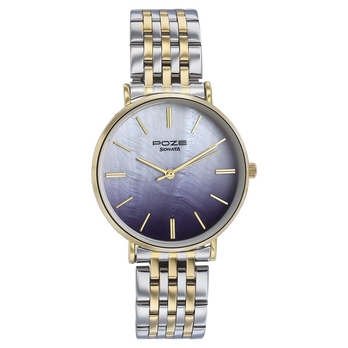 Sonata Poze Quartz Analog Blue Mother Of Pearl Dial Two Toned Color Stainless Steel Strap Watch For Women 2