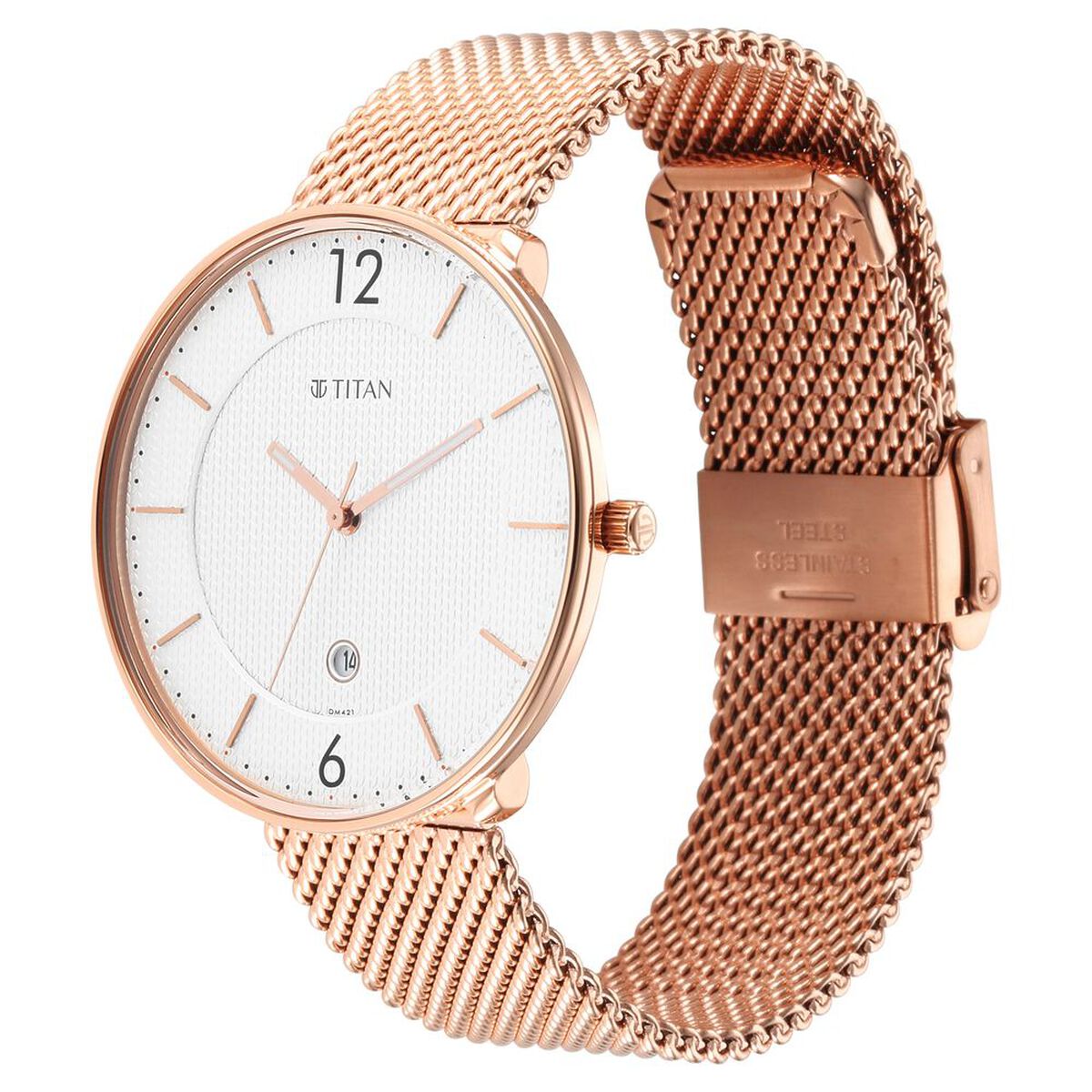 Titan - Black and Gold Collection - Quartz Analog Silver Dial Rose Gold Stainless Steel Strap watch for Men 4