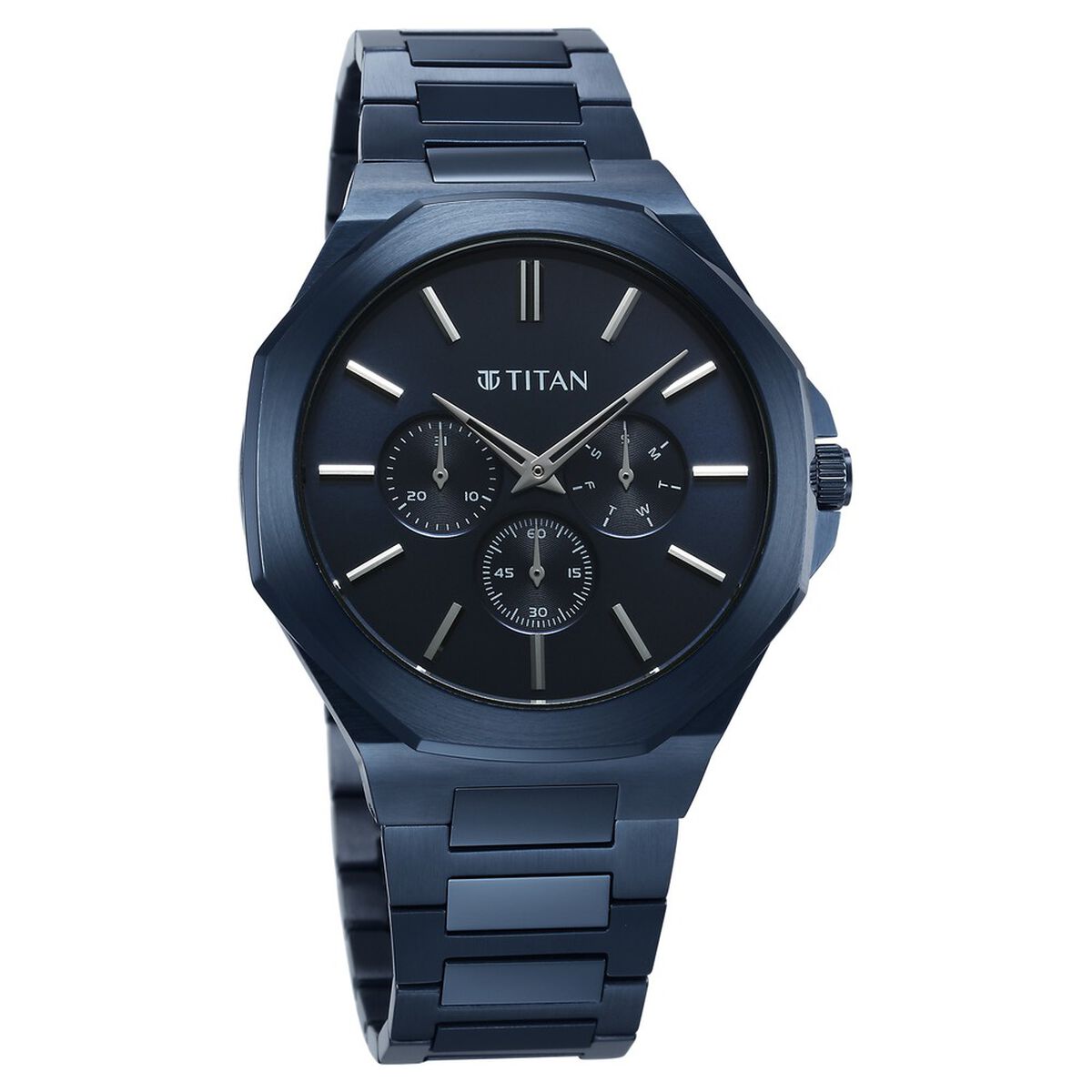 Titan Classic Slim Multifunction Quartz Multifunction Blue Dial Stainless Steel Strap Watch For Men 2